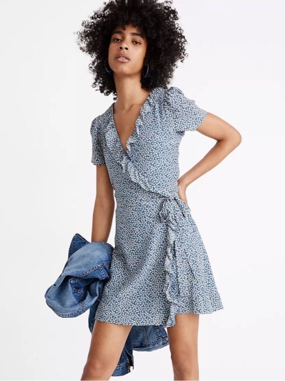 Madewell Silk Ruffle-Edge Wrap Mini Dress